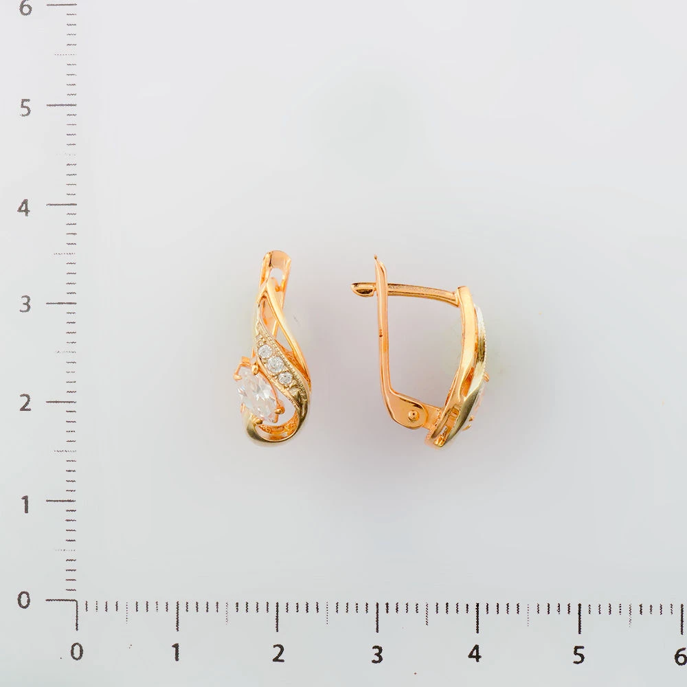 Серьги с фианитом из красного золота 585 пробы