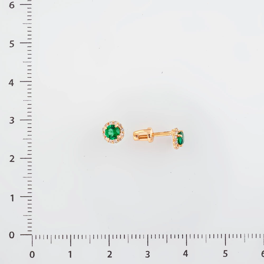 Серьги с изумрудом синтетическим из красного золота 585 пробы