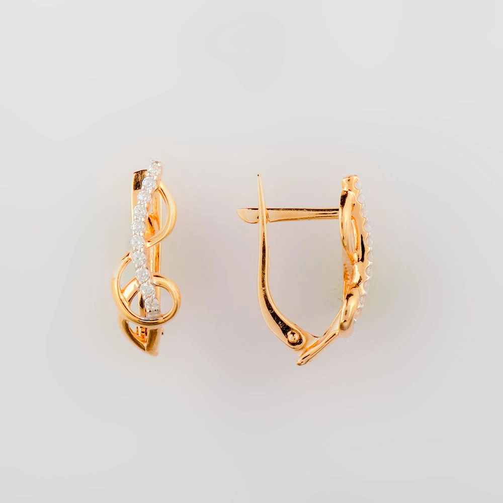 Серьги с фианитом из красного золота 585 пробы