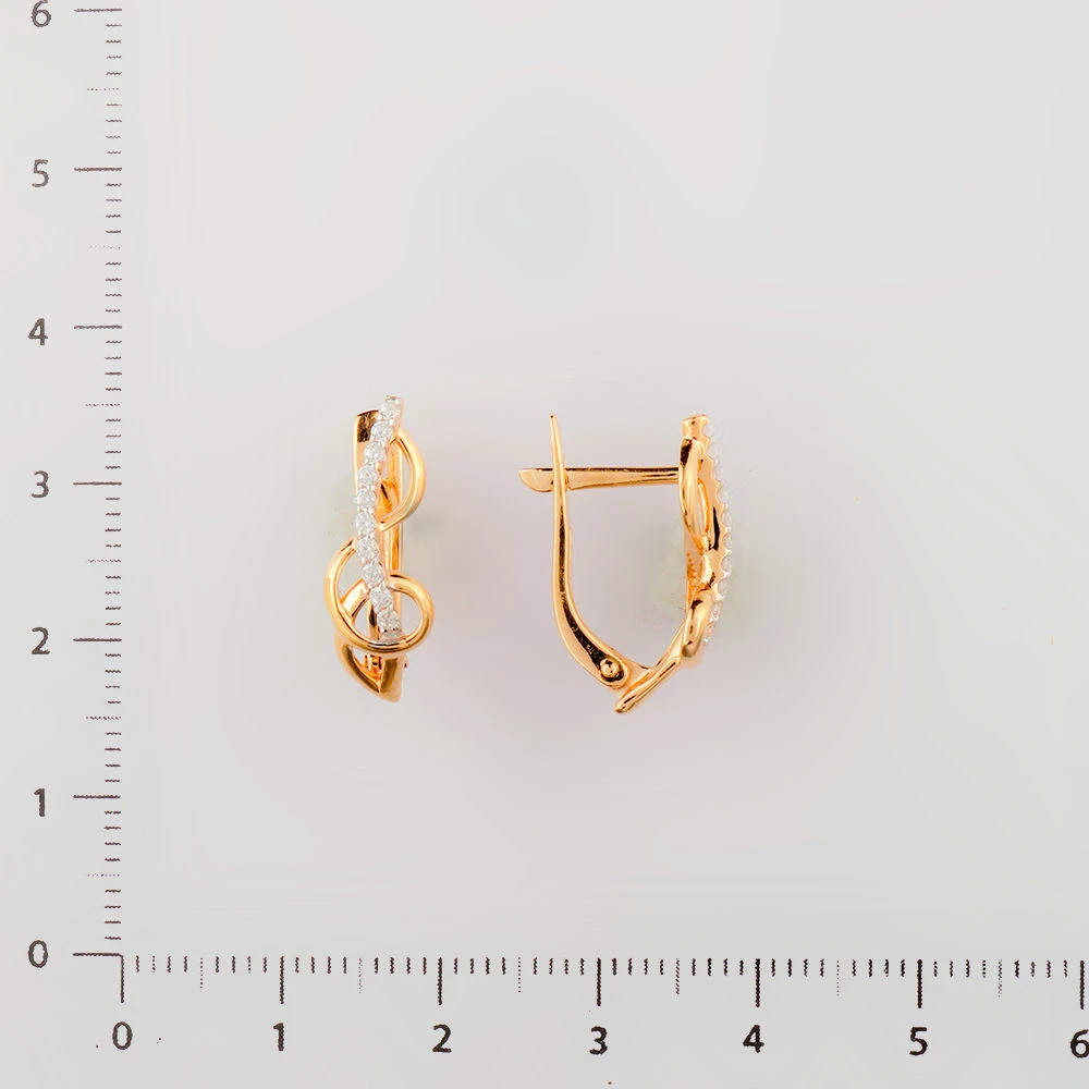 Серьги с фианитом из красного золота 585 пробы