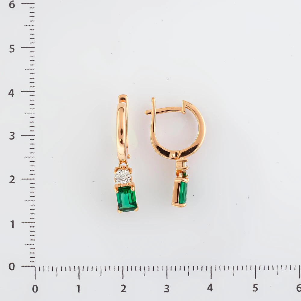 Серьги с изумрудом синтетическим из красного золота 585 пробы