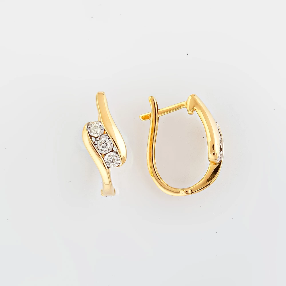 Серьги с бриллиантом из желтого золота 585 пробы