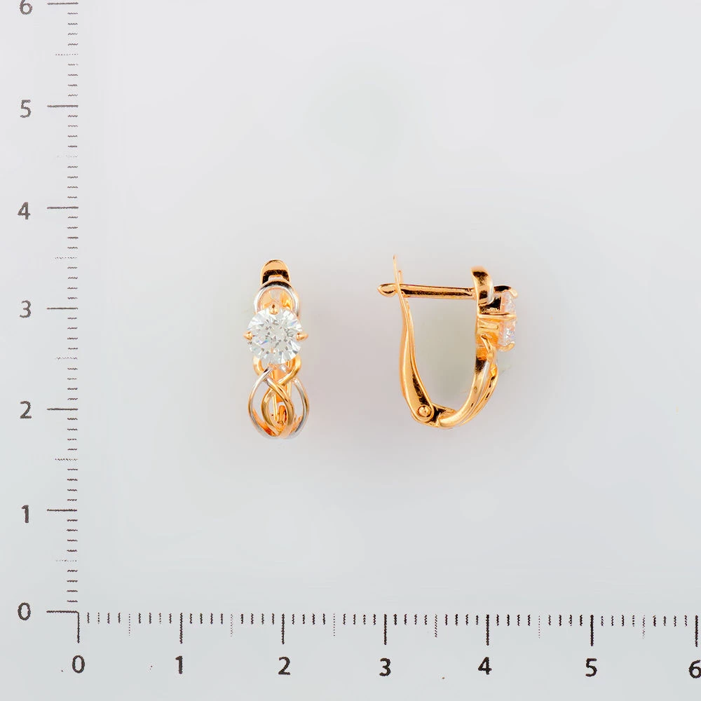 Серьги с фианитом из красного золота 585 пробы
