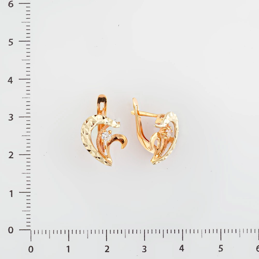 Серьги с фианитом из красного золота 585 пробы