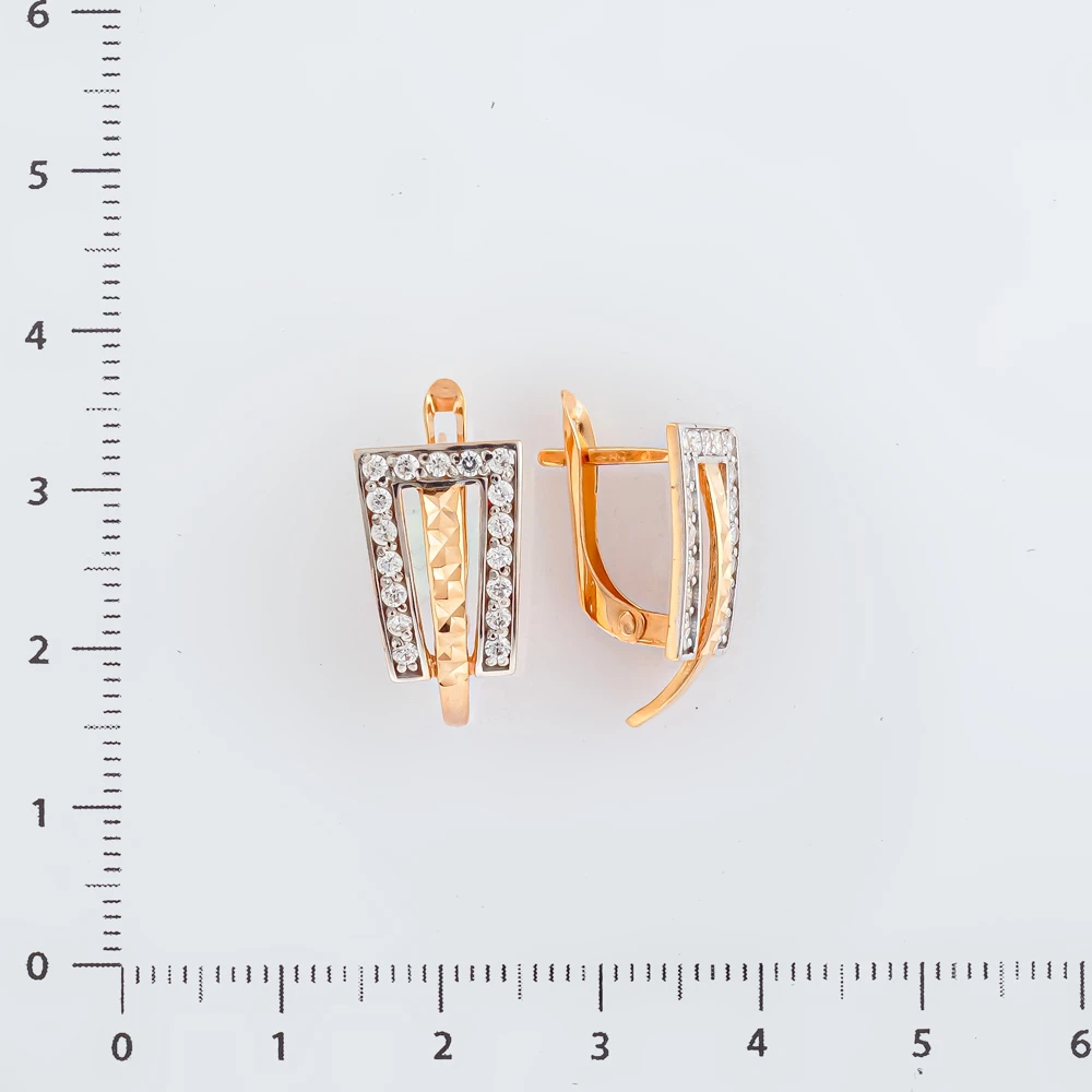 Серьги с фианитом из красного золота 585 пробы