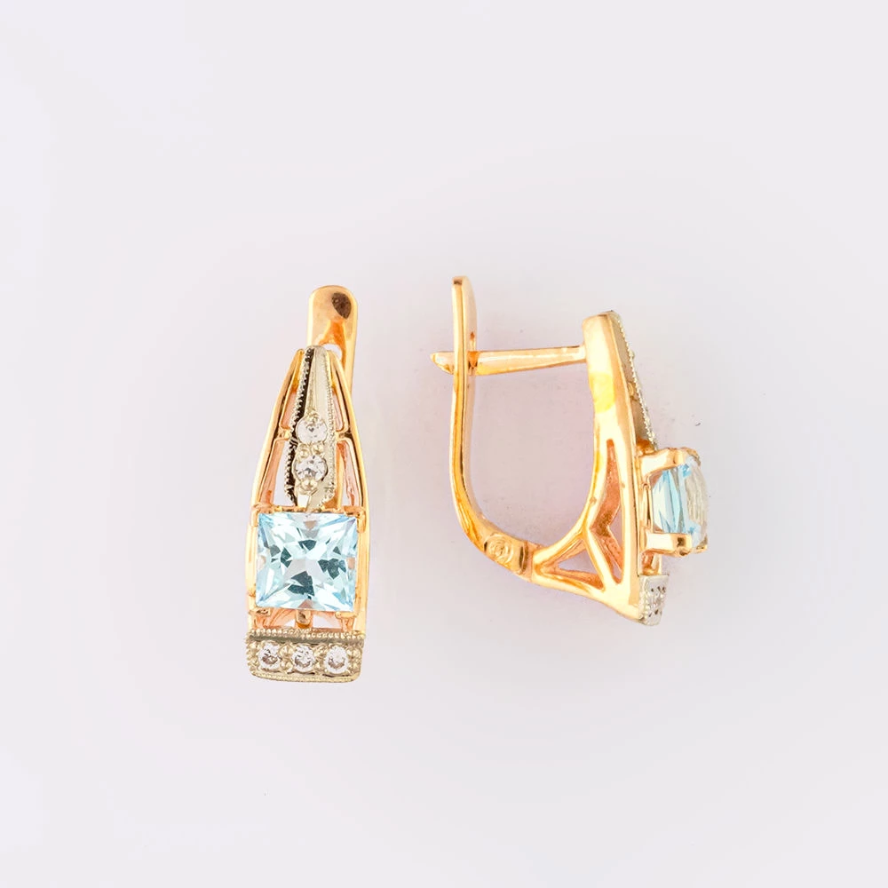 Серьги с топазом из красного золота 585 пробы