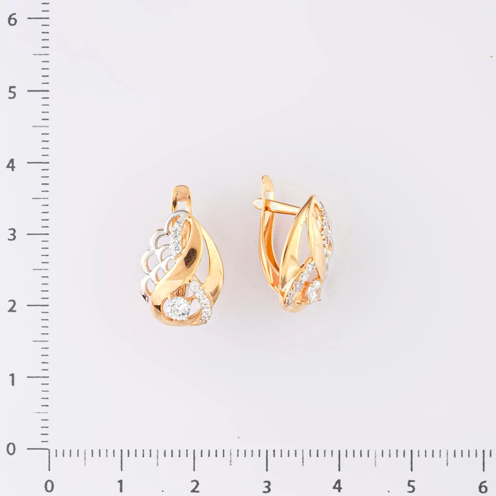 Серьги с фианитом из красного золота 585 пробы