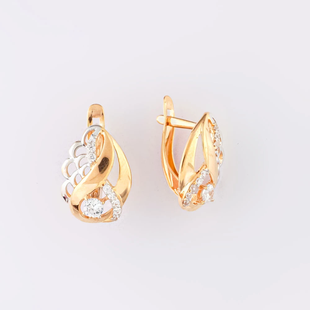 Серьги с фианитом из красного золота 585 пробы