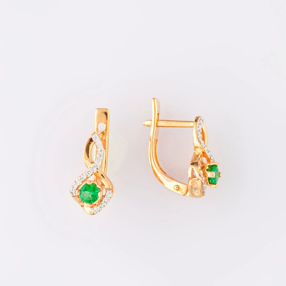 Серьги с изумрудом из красного золота 585 пробы