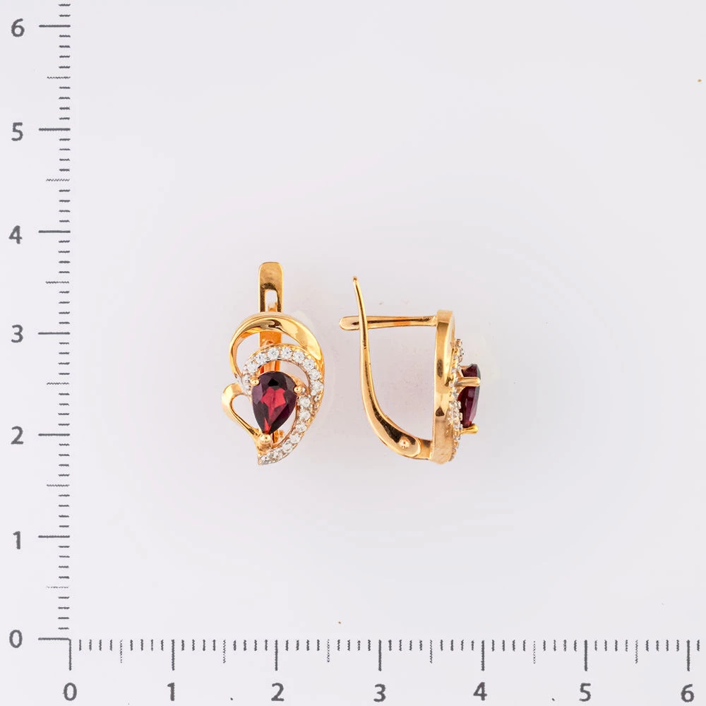 Серьги с гранатом из красного золота 585 пробы