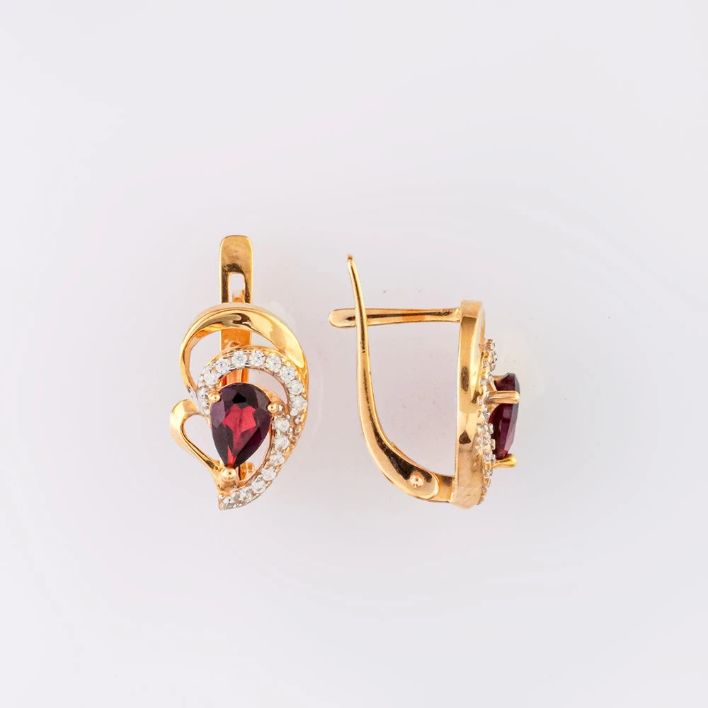 Серьги с гранатом из красного золота 585 пробы