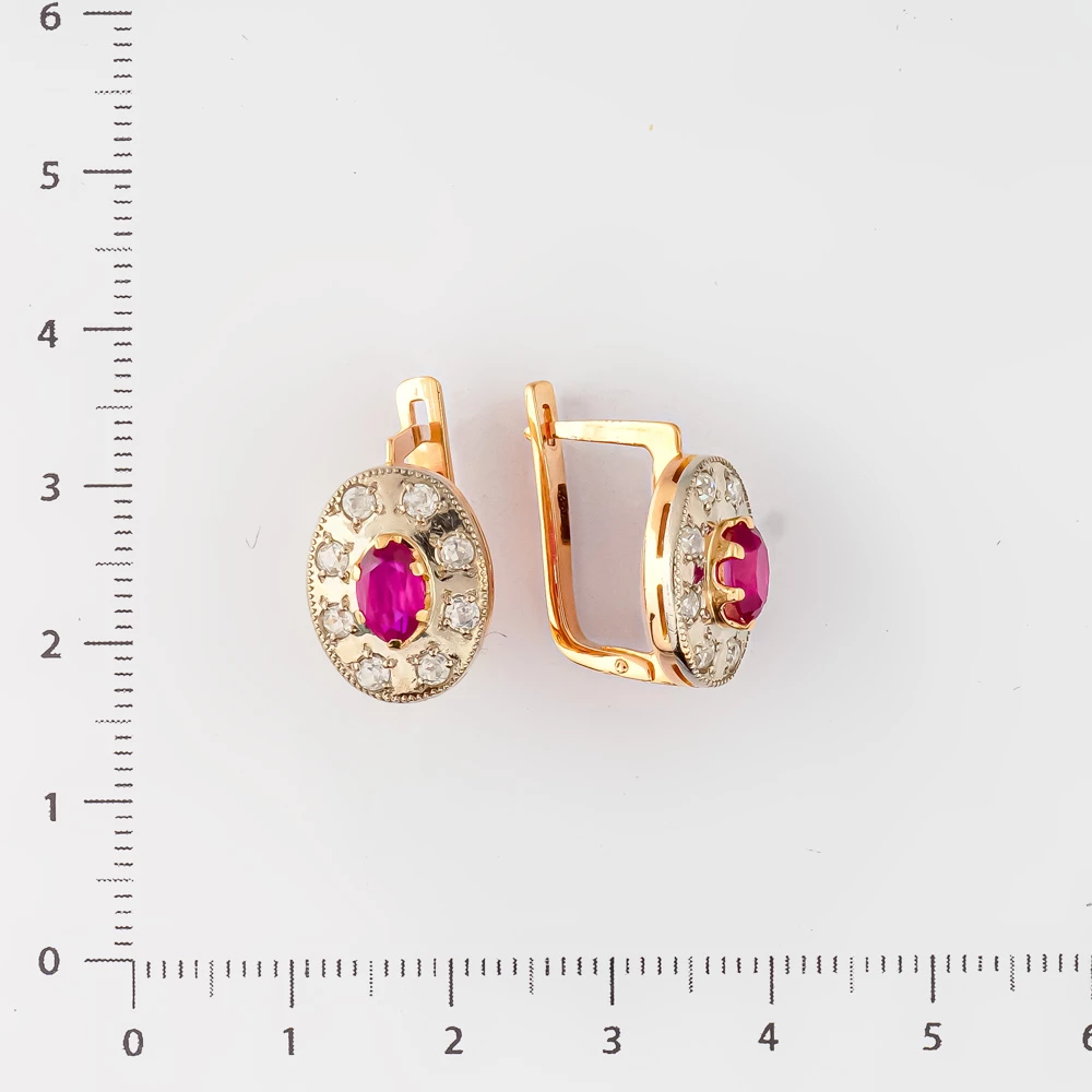 Серьги с фианитом из красного золота 585 пробы