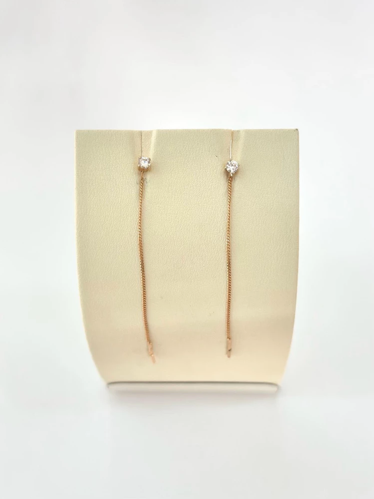 Серьги с фианитом из красного золота 585 пробы