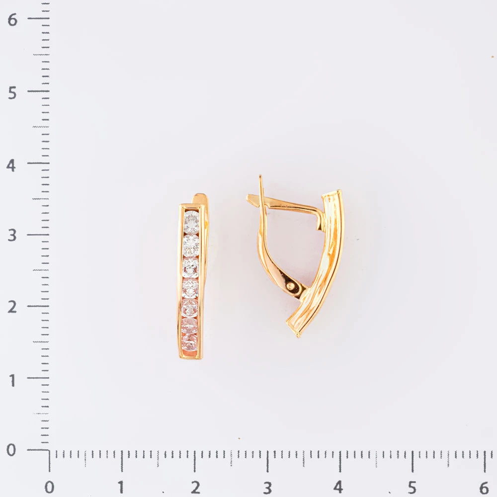 Серьги с фианитом из красного золота 585 пробы