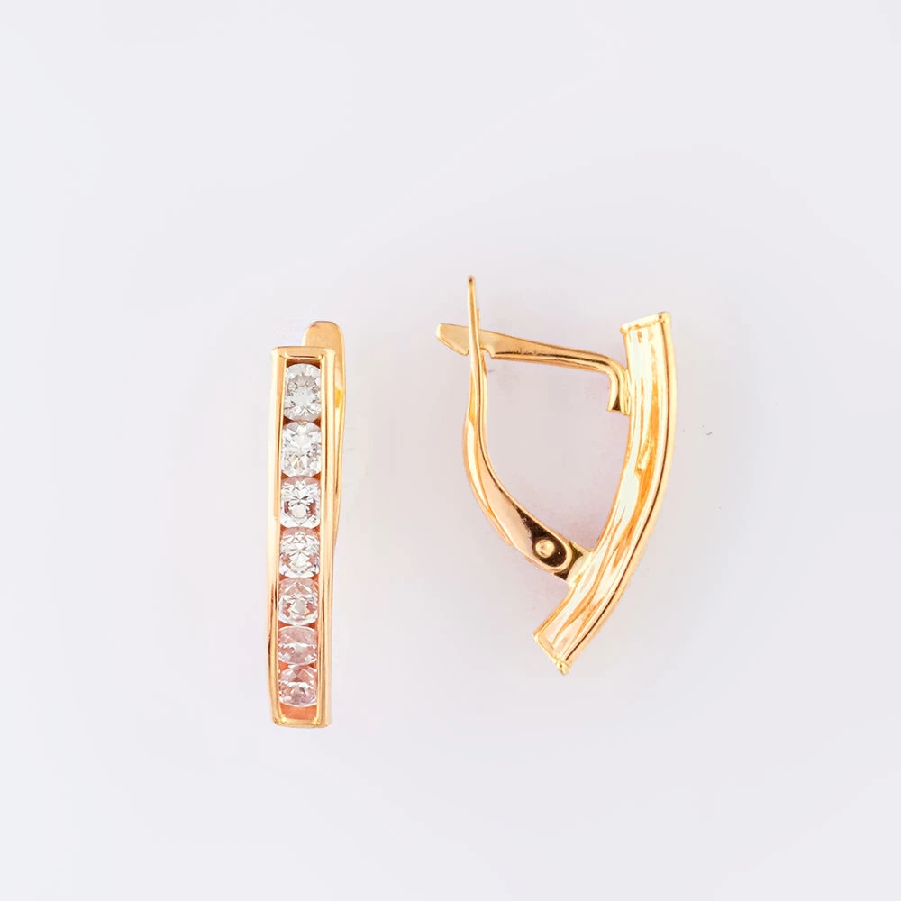 Серьги с фианитом из красного золота 585 пробы