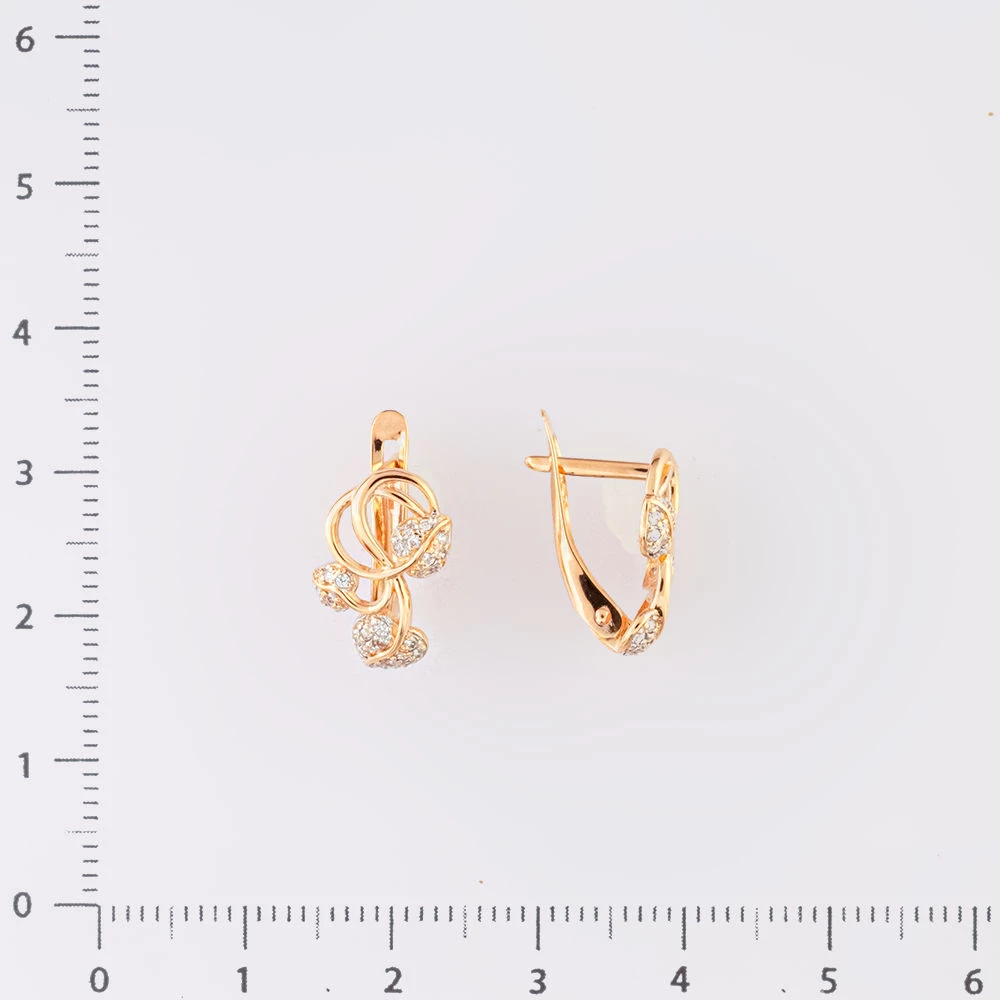 Серьги с фианитом из красного золота 585 пробы