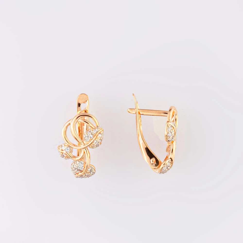 Серьги с фианитом из красного золота 585 пробы