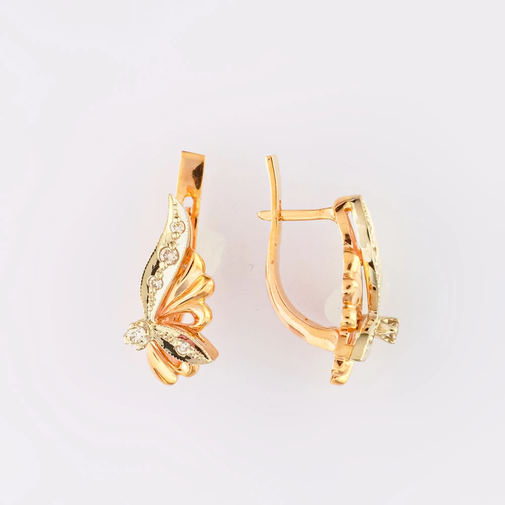 Серьги с бриллиантом из красного золота 585 пробы