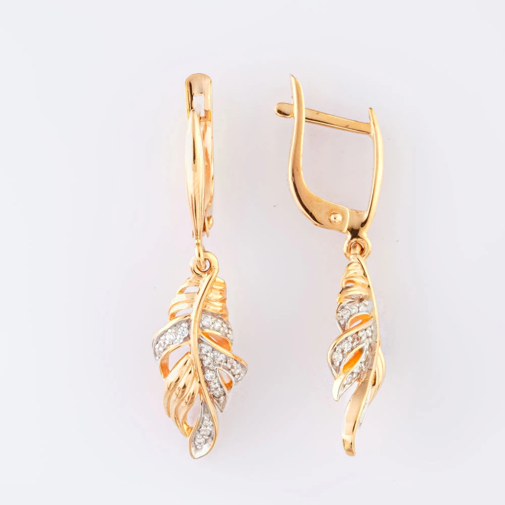 Серьги с фианитом из красного золота 585 пробы