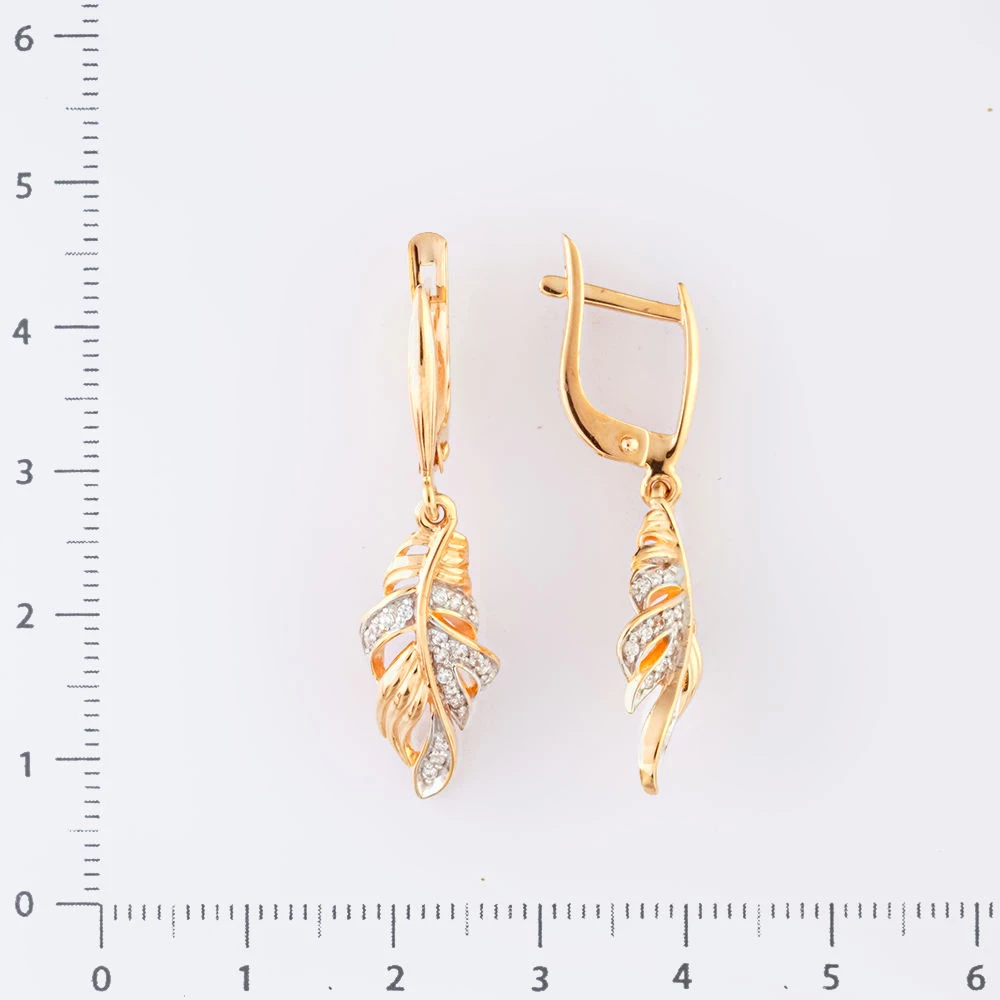 Серьги с фианитом из красного золота 585 пробы