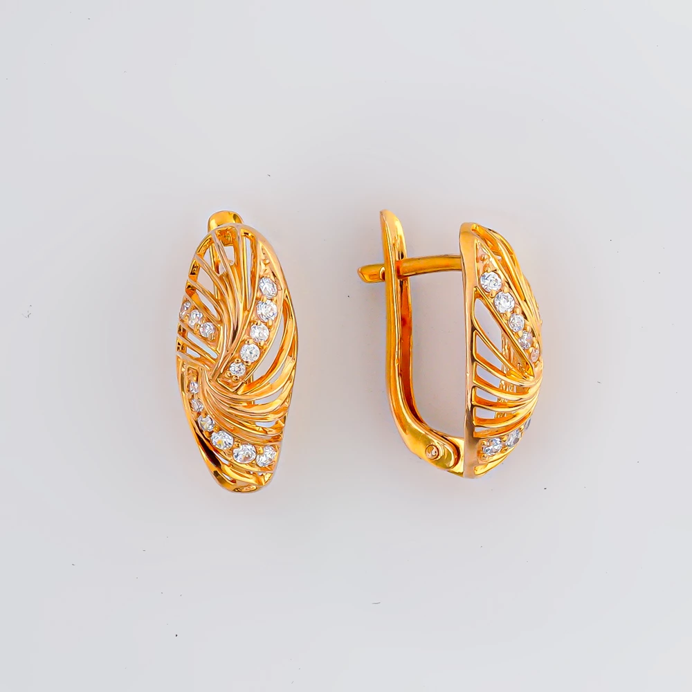 Серьги с фианитом из красного золота 375 пробы