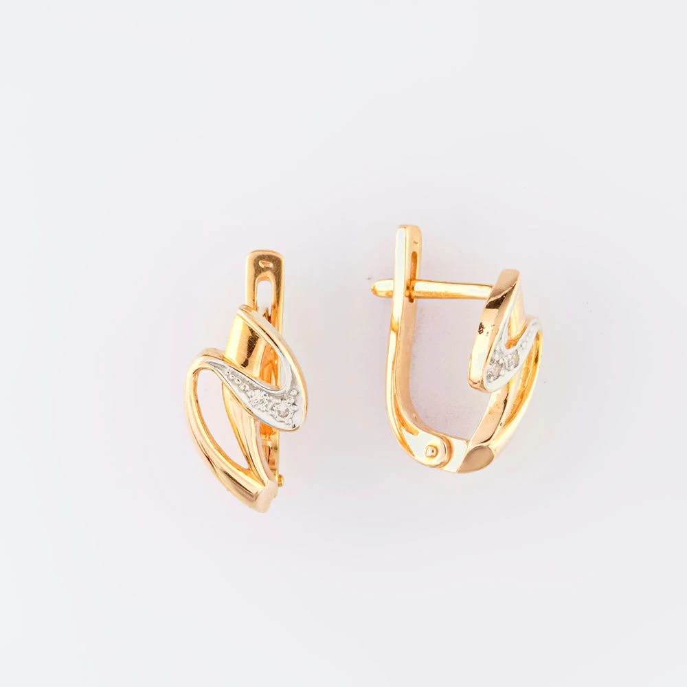 Серьги с фианитом из красного золота 585 пробы