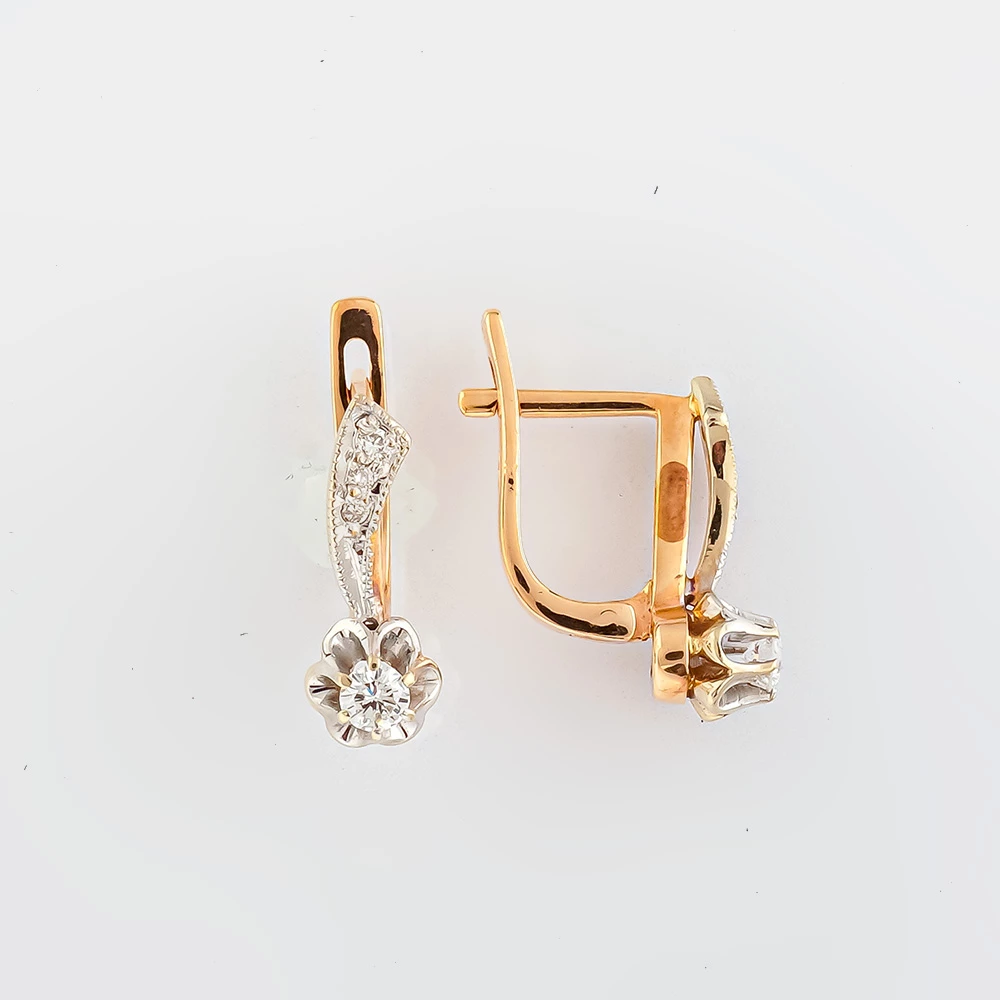 Серьги с бриллиантом из красного золота 585 пробы