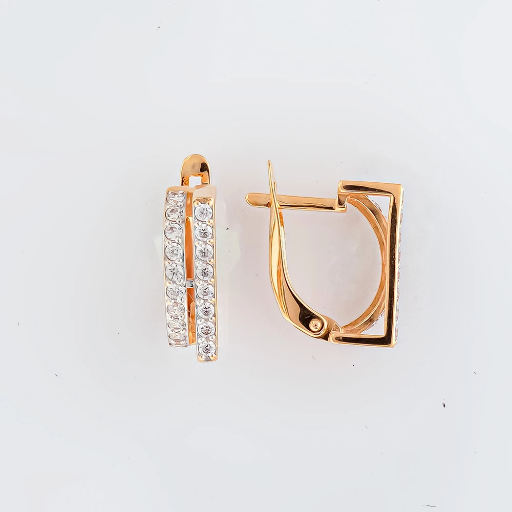 Серьги с фианитом из красного золота 585 пробы