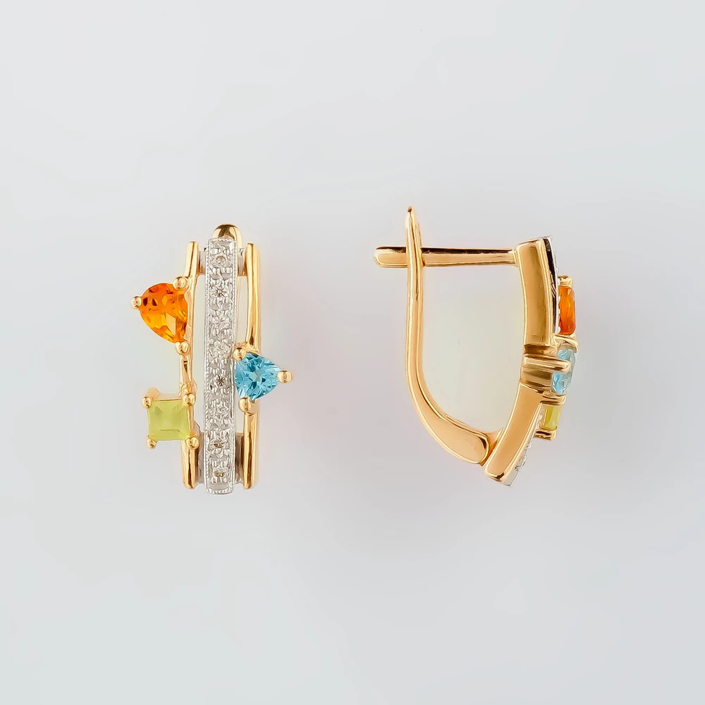 Серьги с топазом из красного золота 585 пробы