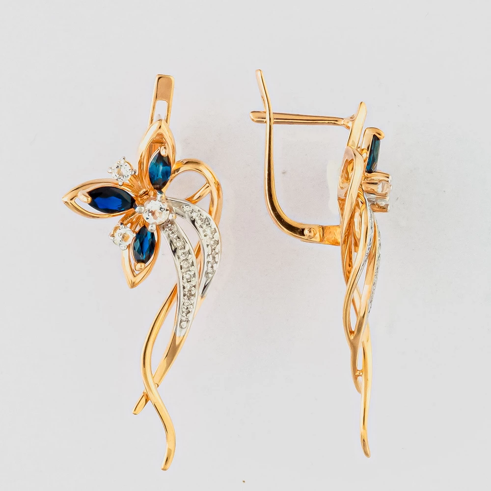 Серьги с сапфиром из красного золота 585 пробы