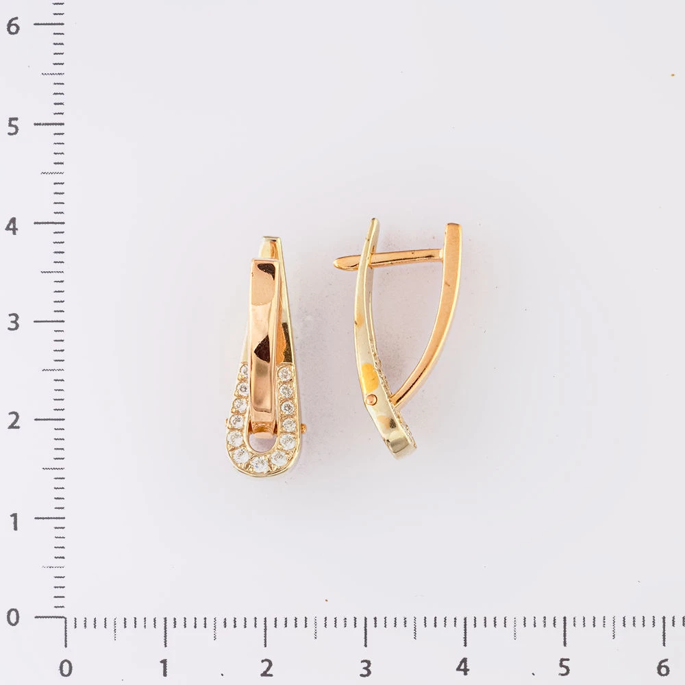 Серьги с фианитом из красного золота 585 пробы