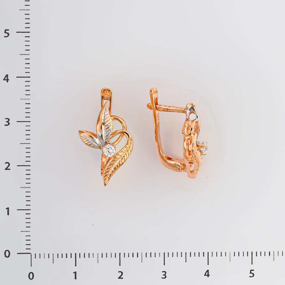 Серьги с фианитом из красного золота 585 пробы