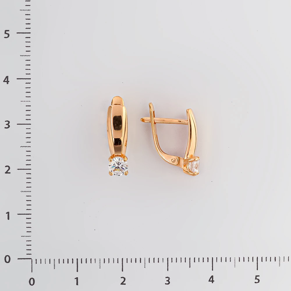 Серьги с фианитом из красного золота 585 пробы