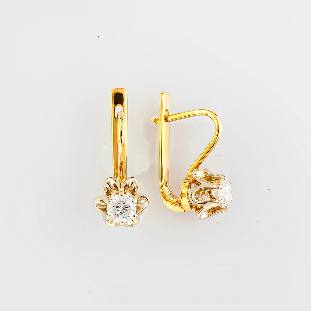 Серьги с бриллиантом из желтого золота 750 пробы