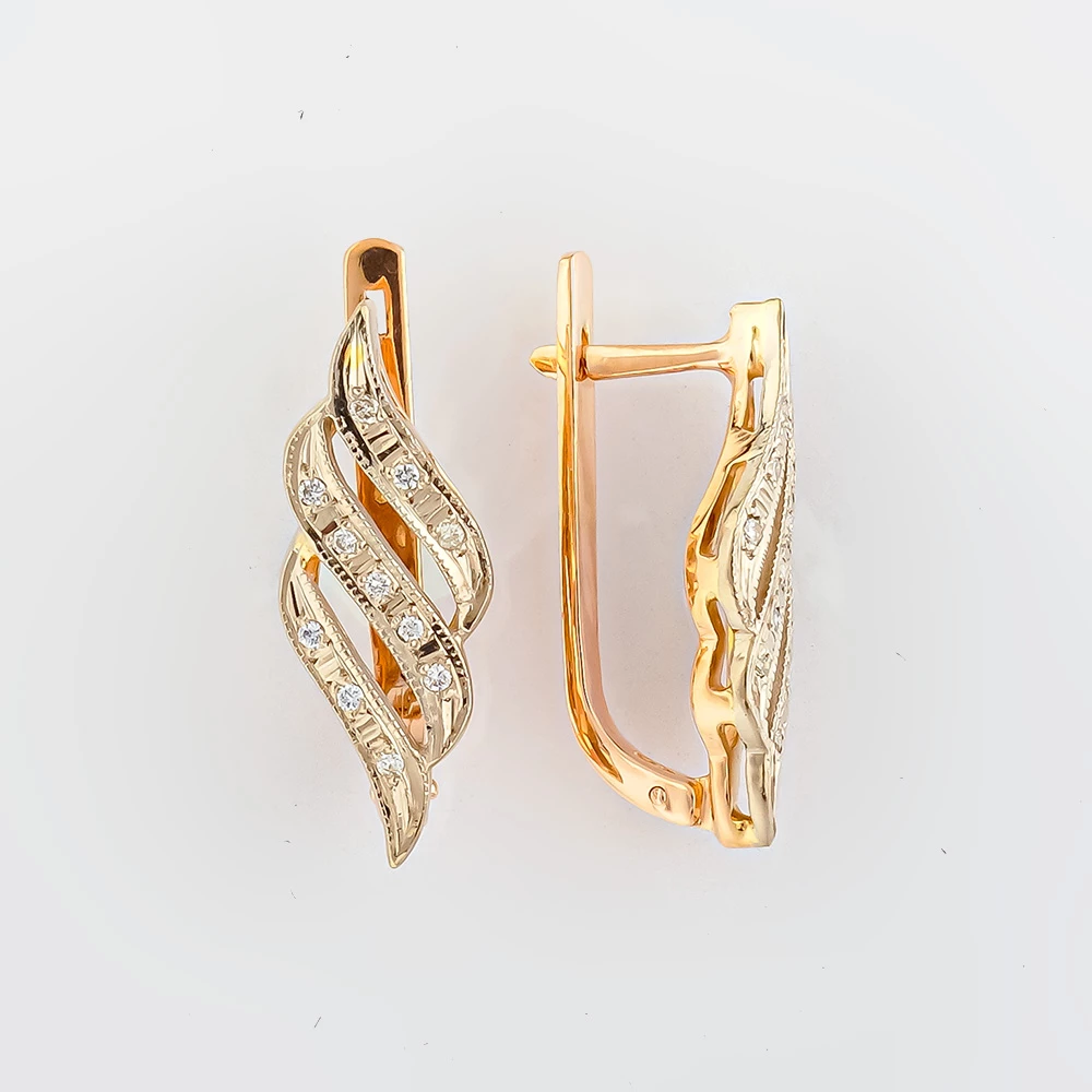 Серьги с бриллиантом из красного золота 585 пробы