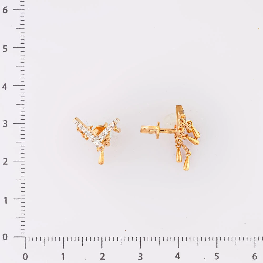 Серьги с фианитом из красного золота 585 пробы