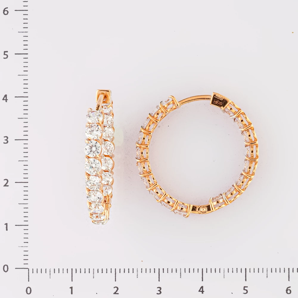 Серьги с фианитом из красного золота 585 пробы