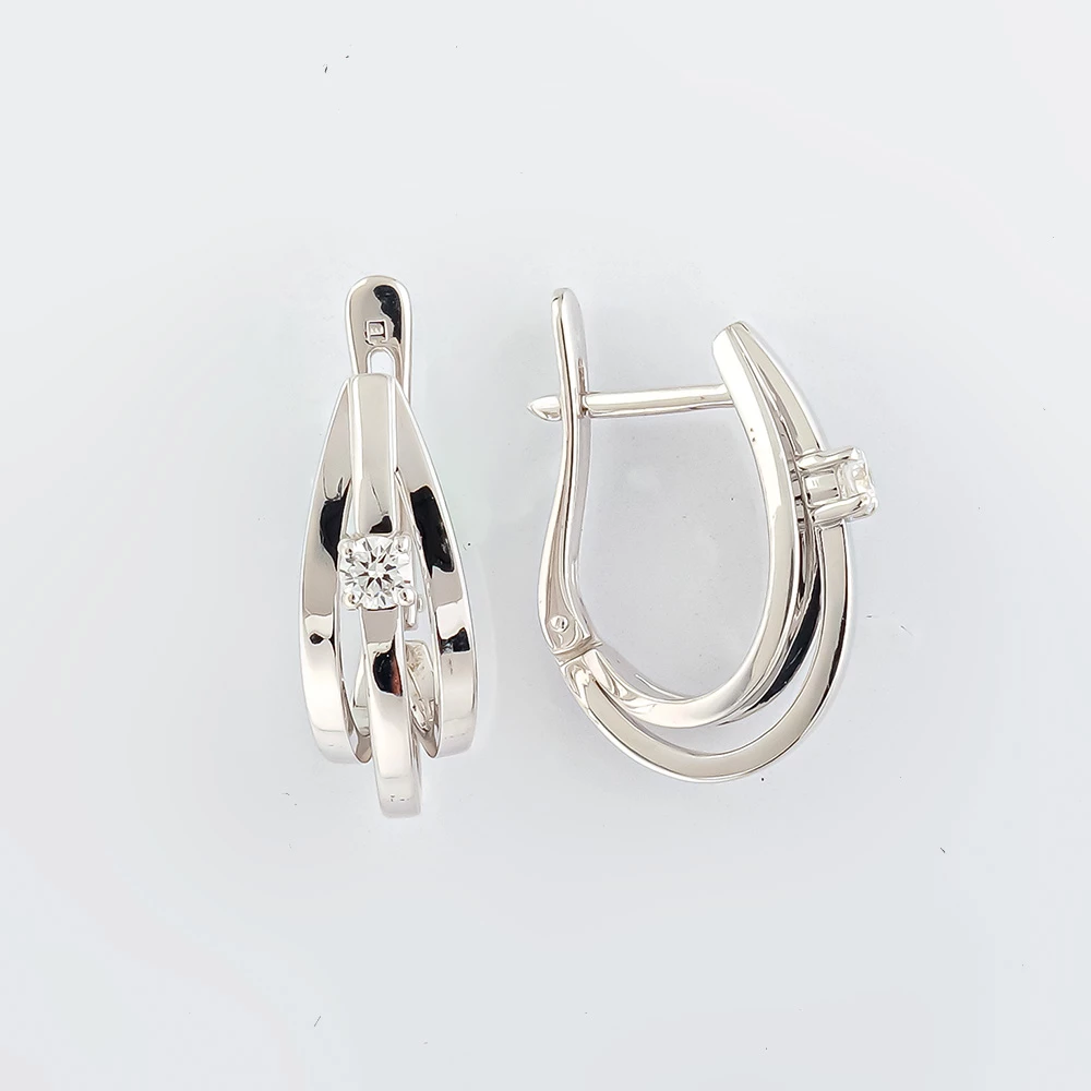 Серьги с бриллиантом из белого золота 585 пробы