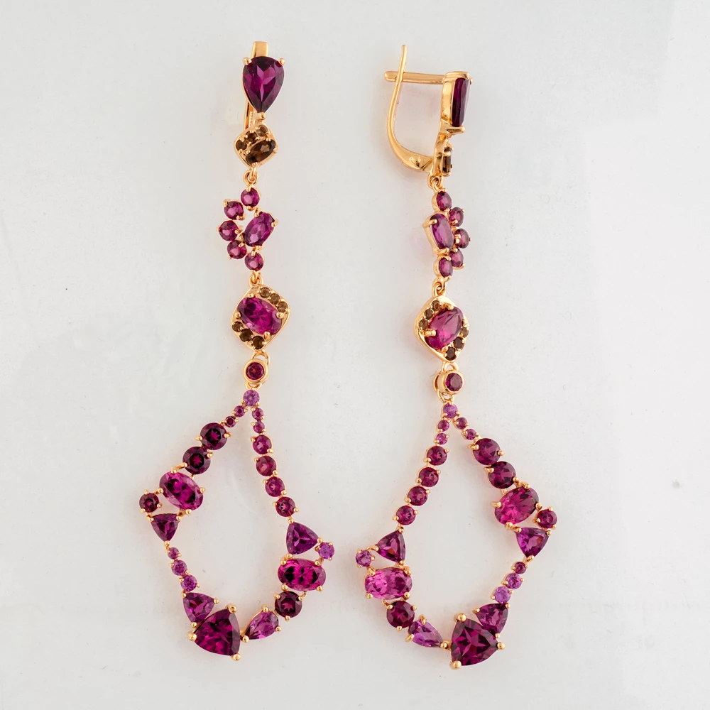 Серьги с родолитом из красного золота 585 пробы