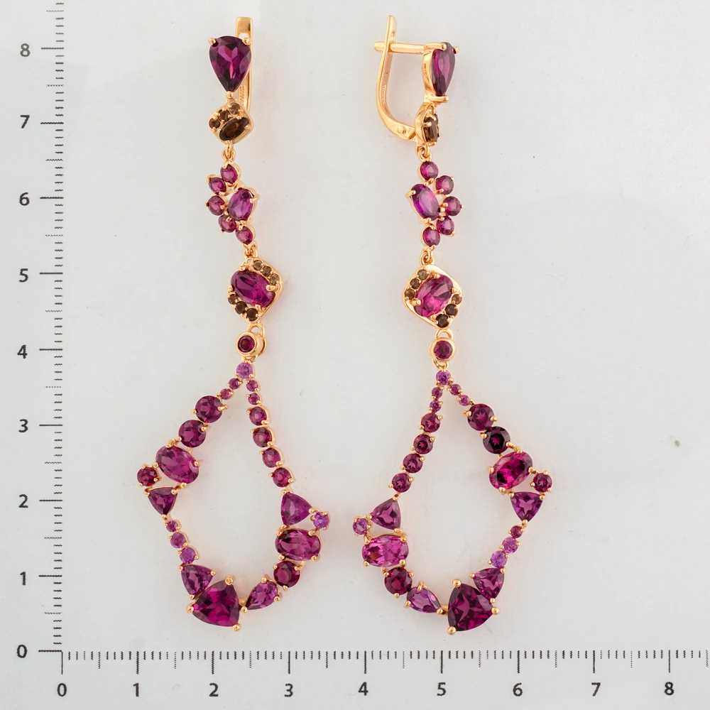 Серьги с родолитом из красного золота 585 пробы