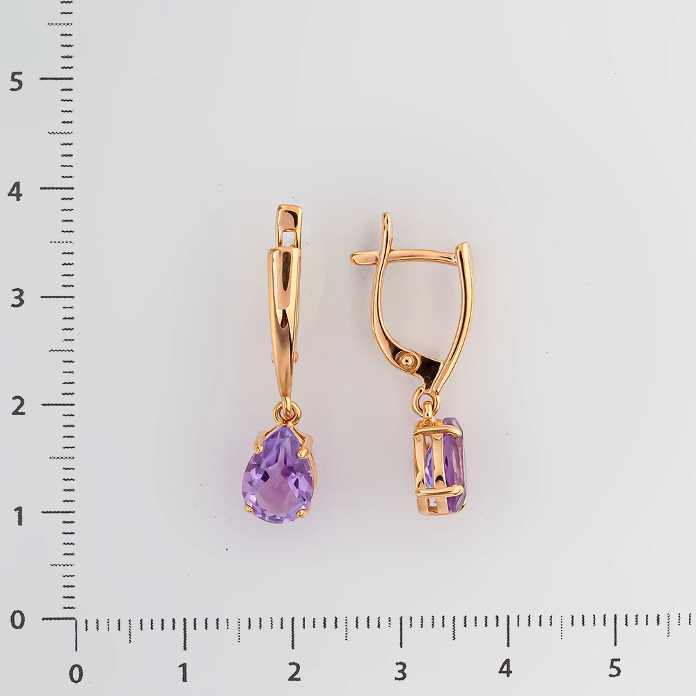 Серьги с аметистом из красного золота 585 пробы