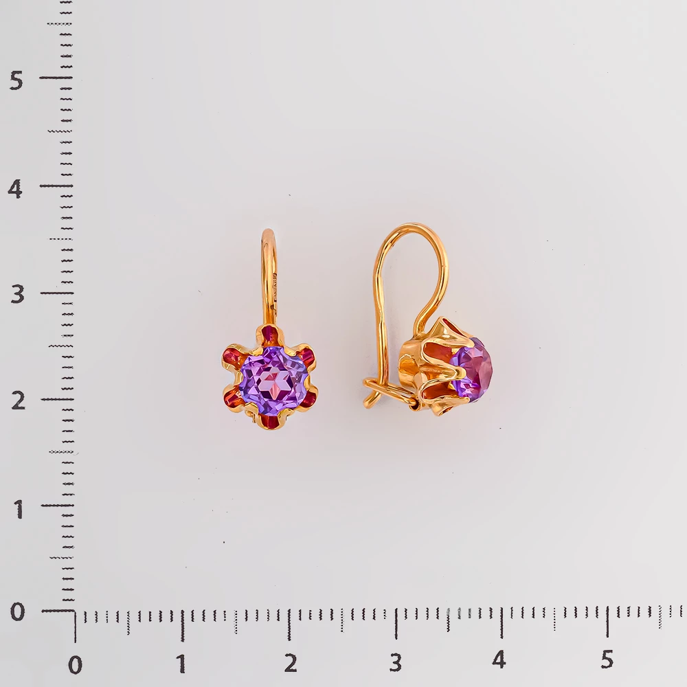 Серьги с фианитом из красного золота 583 пробы