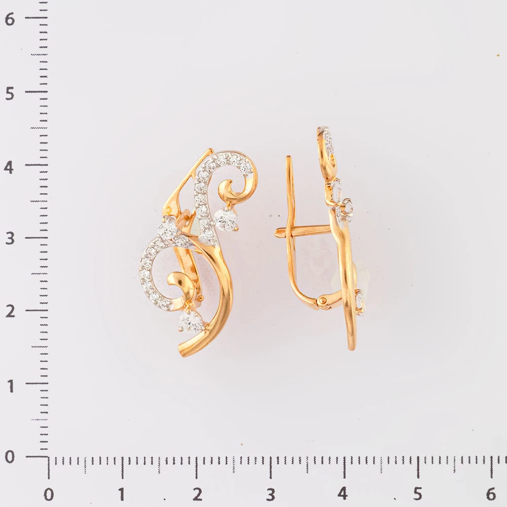 Серьги с фианитом из красного золота 585 пробы