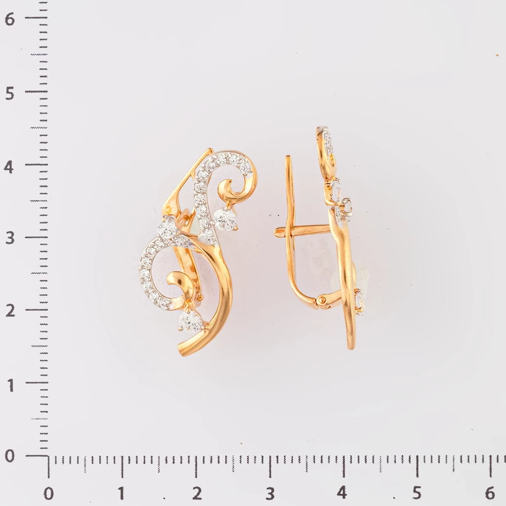 Серьги с фианитом из красного золота 585 пробы