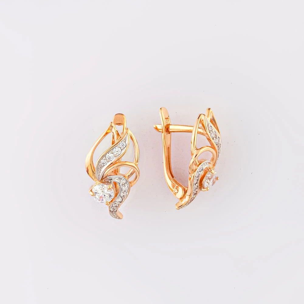 Серьги с фианитом из красного золота 585 пробы