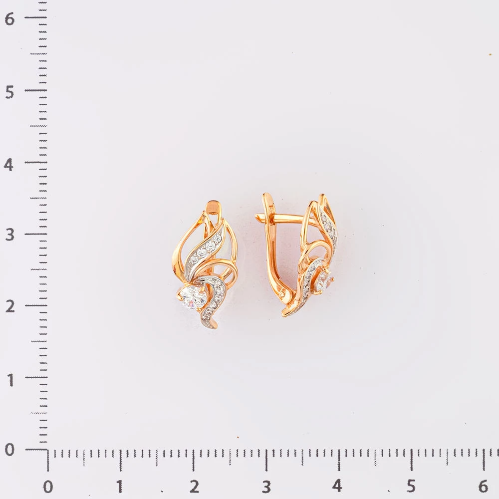 Серьги с фианитом из красного золота 585 пробы