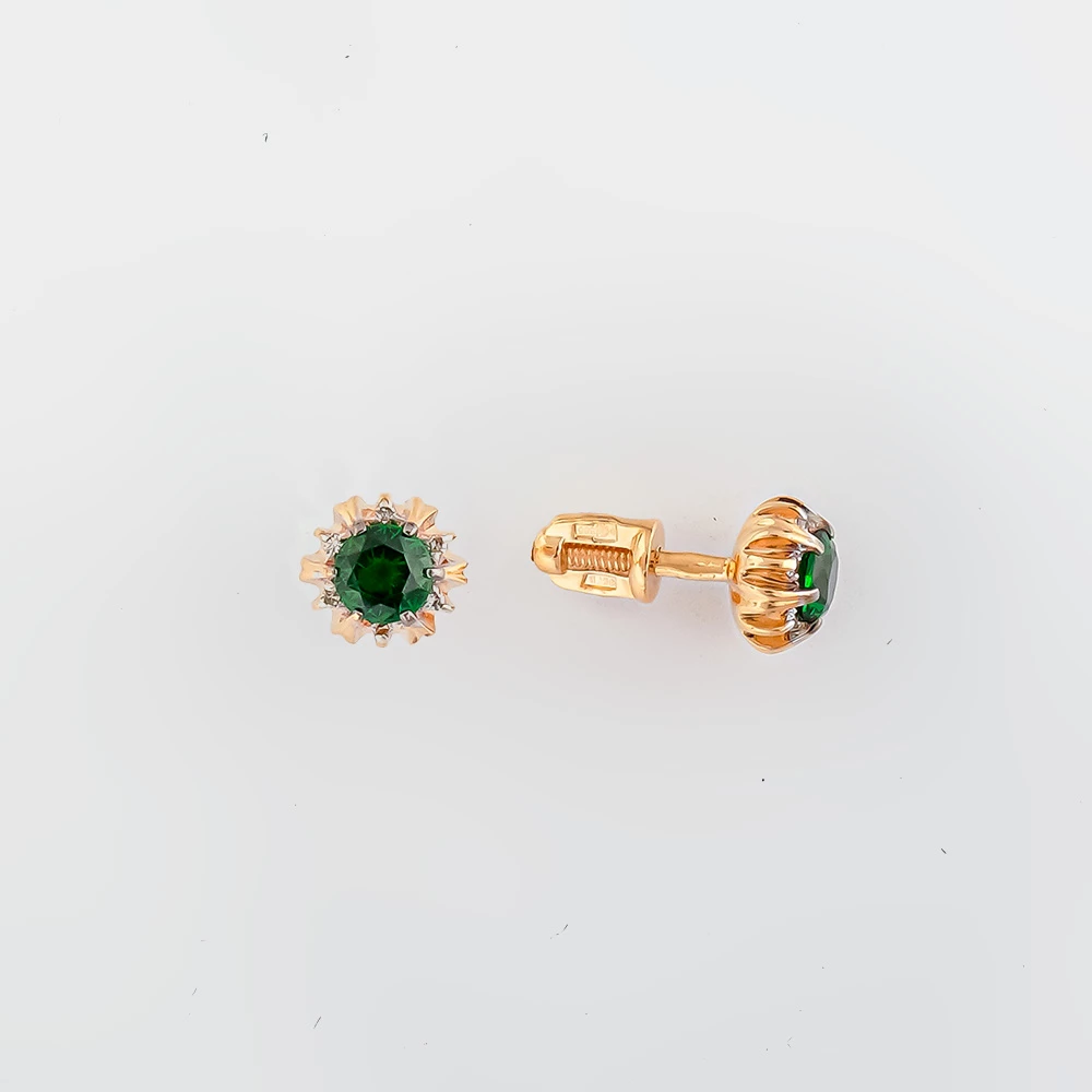 Серьги с изумрудом синтетическим из красного золота 585 пробы