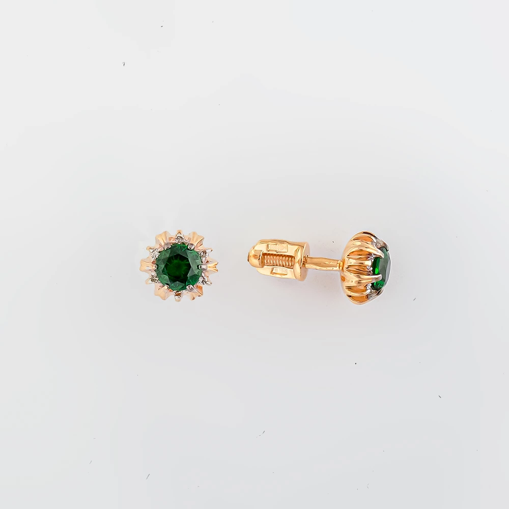 Серьги с изумрудом синтетическим из красного золота 585 пробы