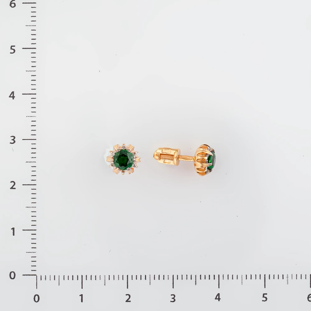Серьги с изумрудом синтетическим из красного золота 585 пробы