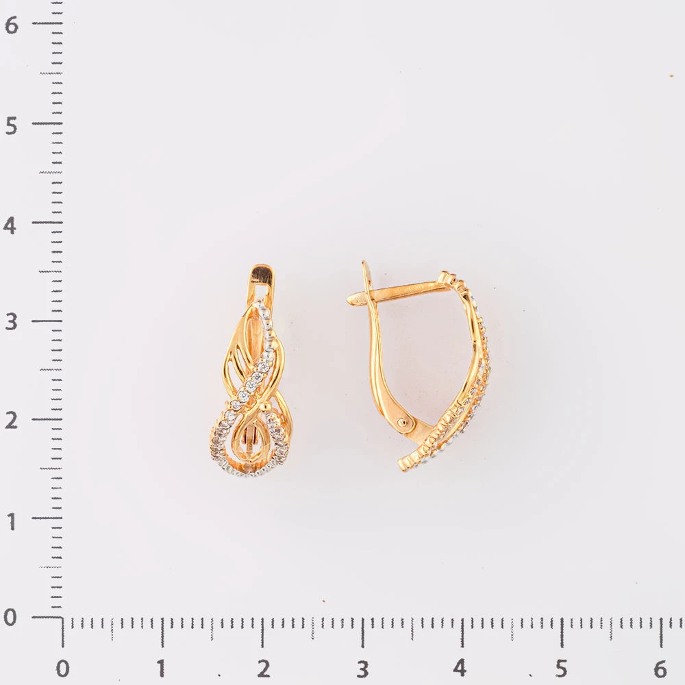 Серьги с фианитом из красного золота 585 пробы